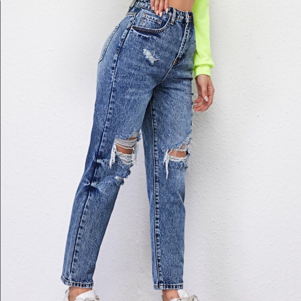 SHEIN High Rise Ripped Mom Jeans - Picture 2 of 9
